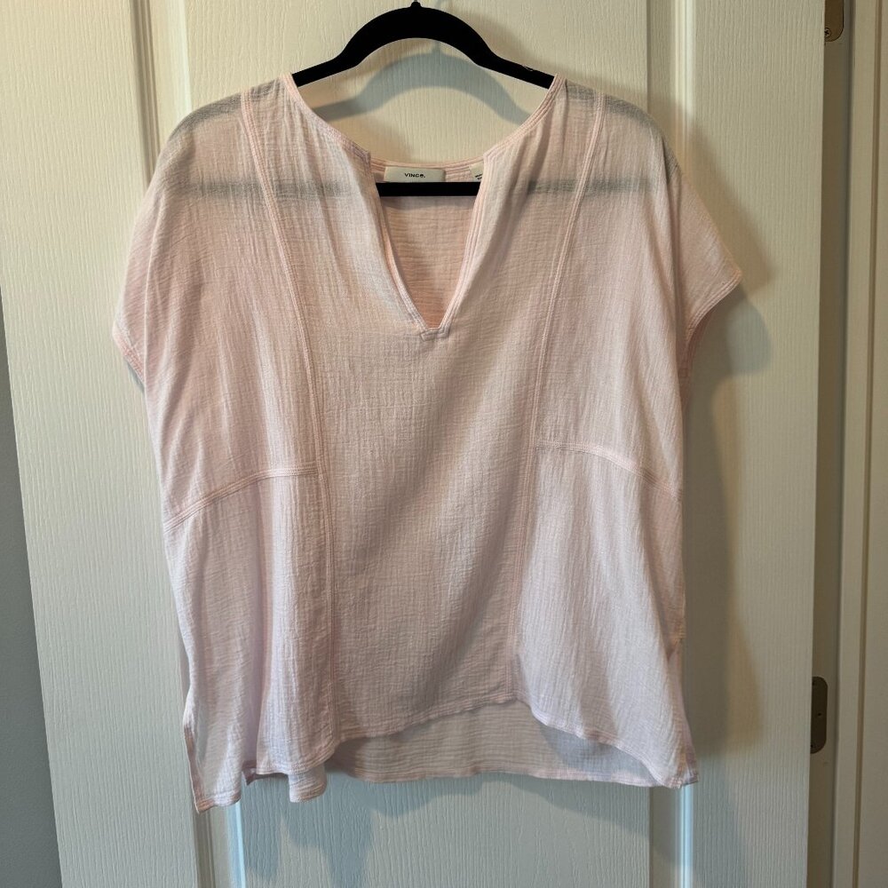 Vince- Cotton Split Neck Top- Large- Pink
